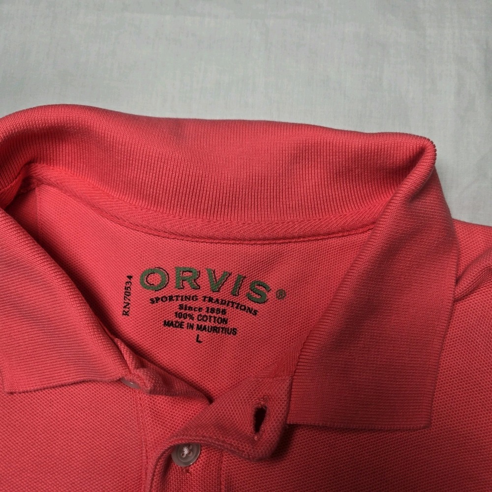 Orvis Golf Polo Shirt Short Sleeve Men's Large‎ Coral  Heavy Cotton - Picture 3 of 10